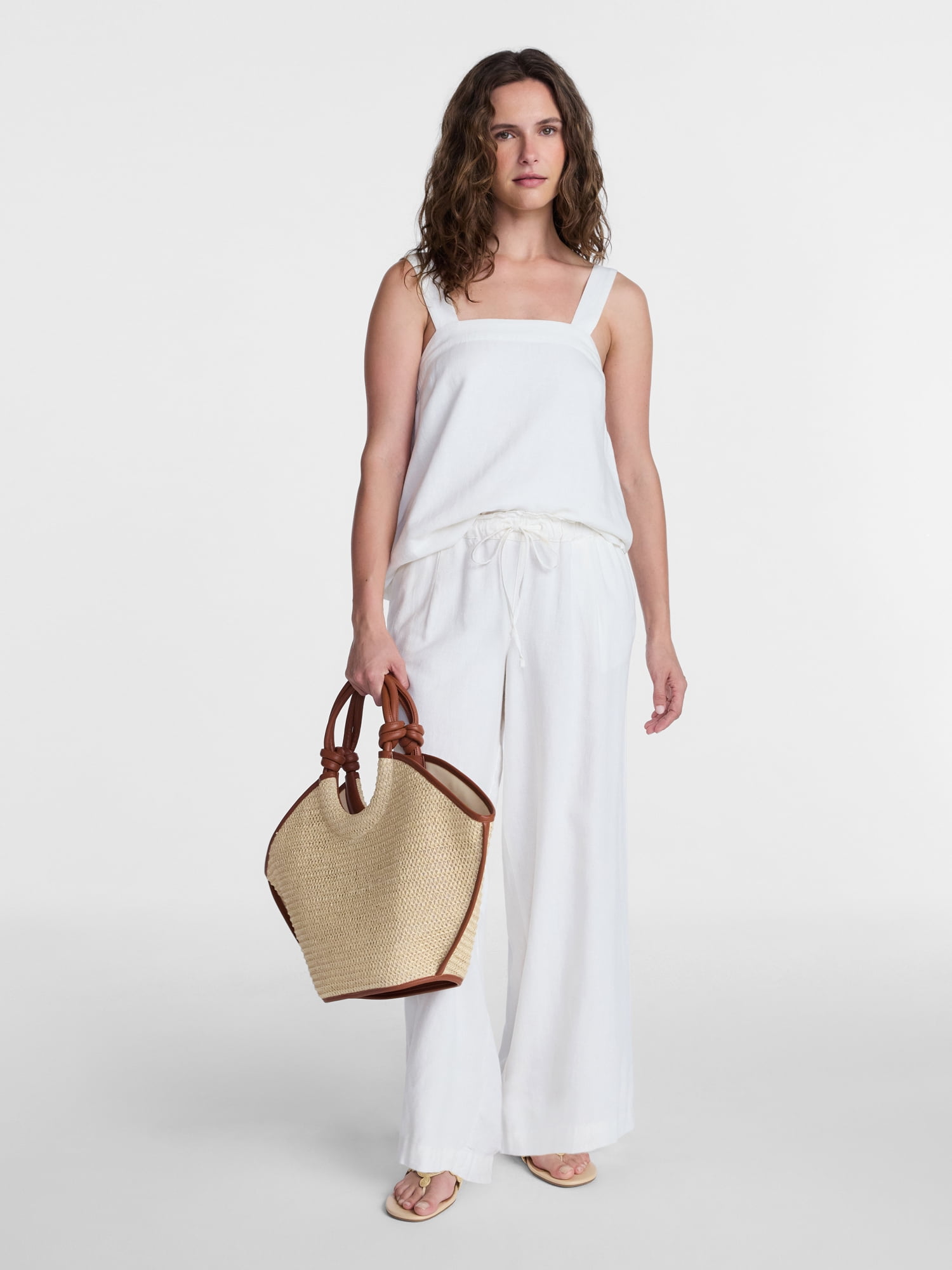 Time and Tru Women's Wide Leg Linen Blend Pants, Sizes XS-4X