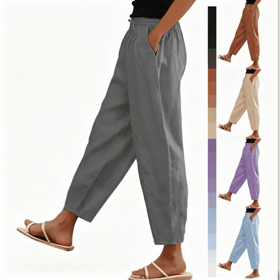 Riecok Womens Pull on Pants with Drawstring Elastic Waist Pant Solid Pull on Slacks Casual Trouser with Pockets