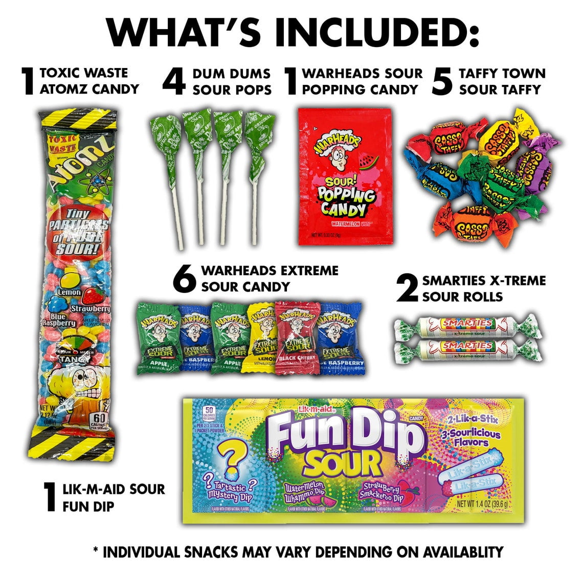 Fun Flavors Box Unique Sour Candy Variety Pack (70 Count) Gift for Candy Lovers