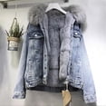 thumbnail image 3 of FAOWME Women Thickened Denim Coat With Pocket Plush Lined Detachable Collar Long Sleeve Button Down Patchwork Fashion Jacket For Daily Wear,Blue,Xxl, 3 of 5
