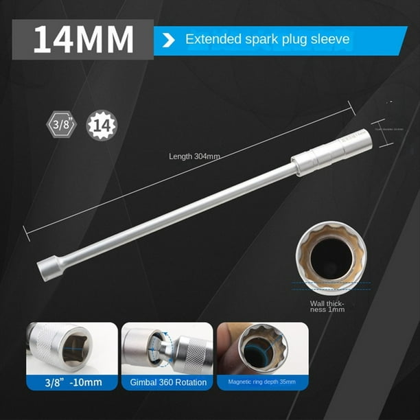 2 Piezas de 14 mm 16 mm, Herramienta de Extracción de Bujías Magnéticas, Manguito de Llave de 3/8 Pulgadas, Juego de Llaves de Vaso Giratorias de 12 Puntas L