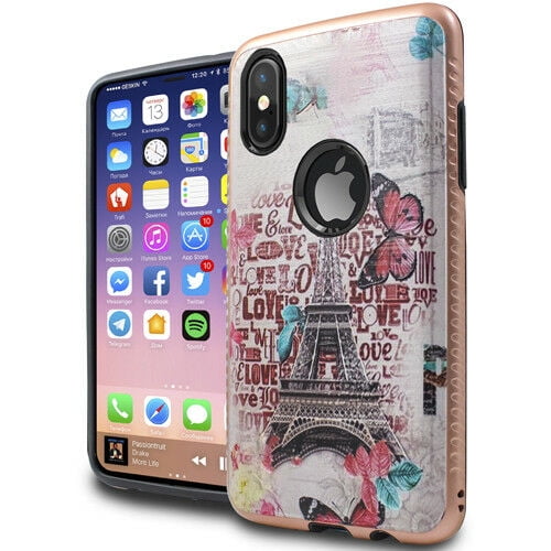 For Iphone X Rose Gold Eiffel Tower Love Hard Hybrid Rubber Protector Skin Case Walmart Com Walmart Com