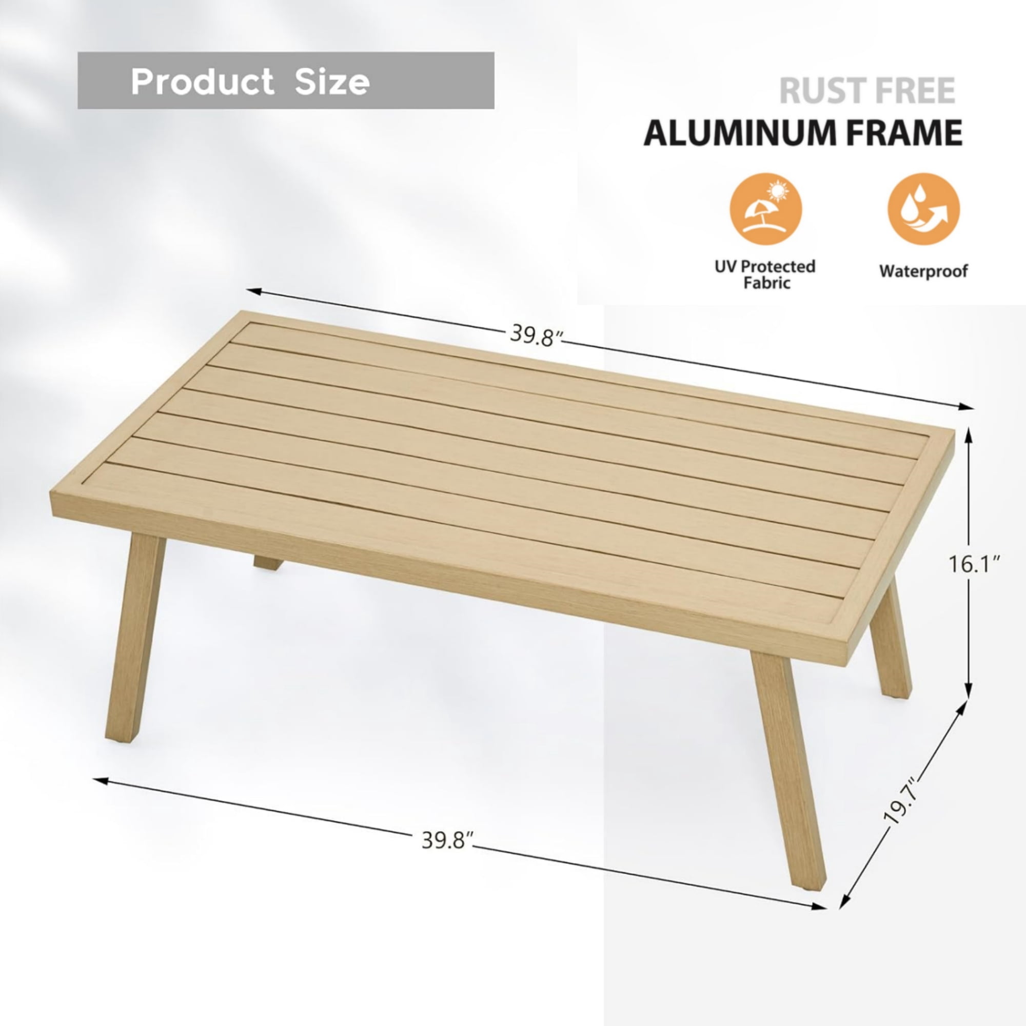 T-Patio Rectangle Outdoor Coffee Table, Aluminum Modern Accent Coffee Table, Beige, Set of 1