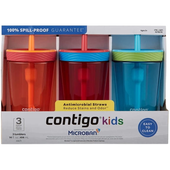 Contigo Kids 3 Pack Tumblers Orange, Red, Blue.