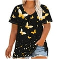 thumbnail image 2 of Summer Plus Size Tops For Women Causal Loose Short Sleeve V-Neck Butterfly Printing Pullover Blouse T-Shirt Oversized Women Shirts Under $10 Yellow 4XL, 2 of 5