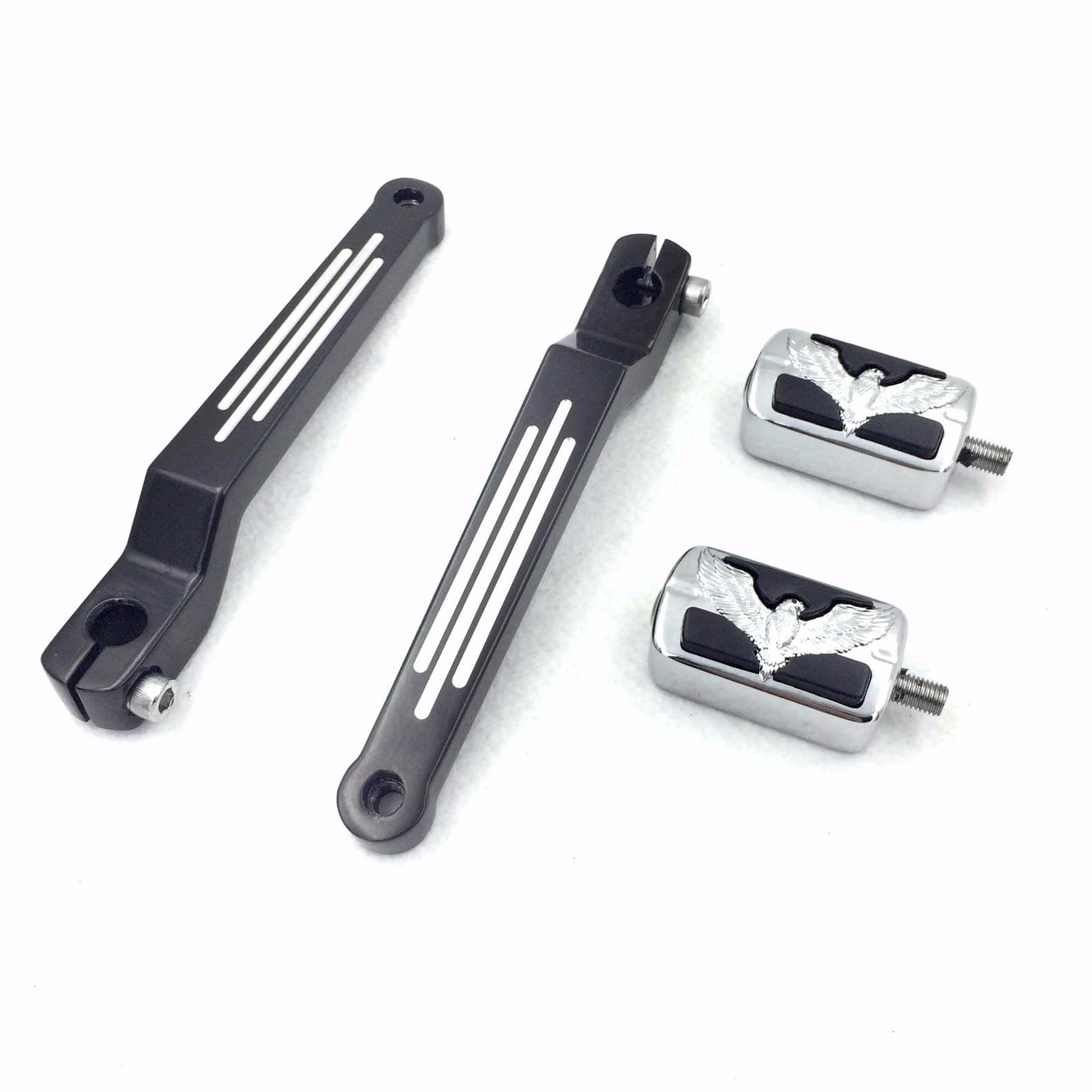 HTT Motorcycle Aluminum Chrome Hawk Shifter Pegs with Black Grooved