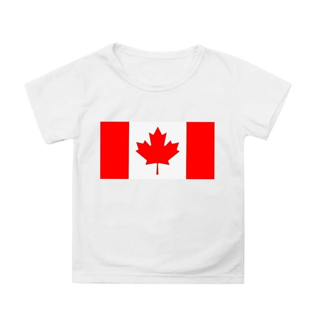 TIEVOSA T-Shirt à Manches Courtes pour Filles de la Fête du Canada, T-Shirt d'Été à Col Rond, Coupe Décontractée, Chandails de Base pour 4-5 Ans (Blanc)