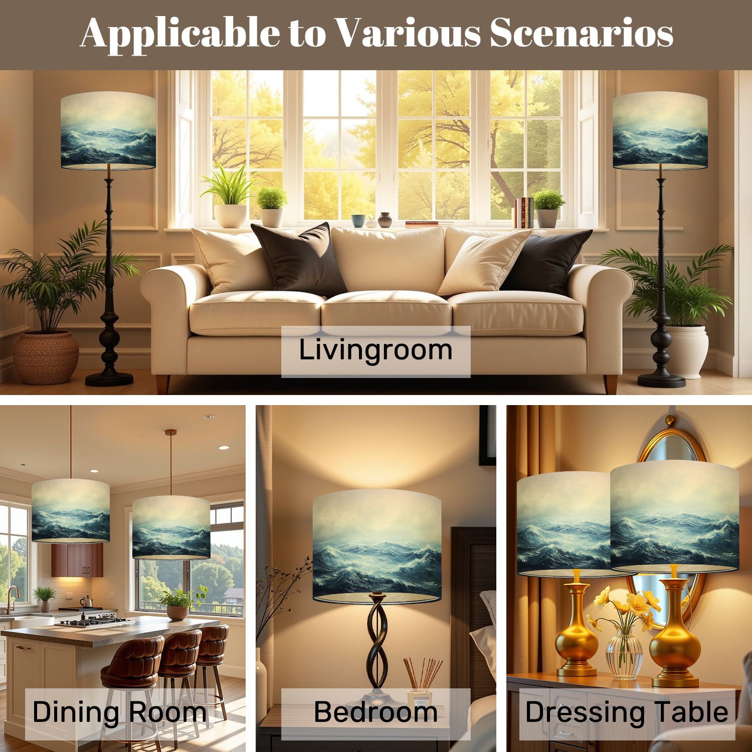 Lampshades 2 Pack Sea Stormy Waves Ocean Surface Churning Water White Foam Overcast Sky 13"x13"x10" Light Shade for Table Lamps Floor Lamps Drum Lamp Shades Lampshade Replacement Easy Assembly