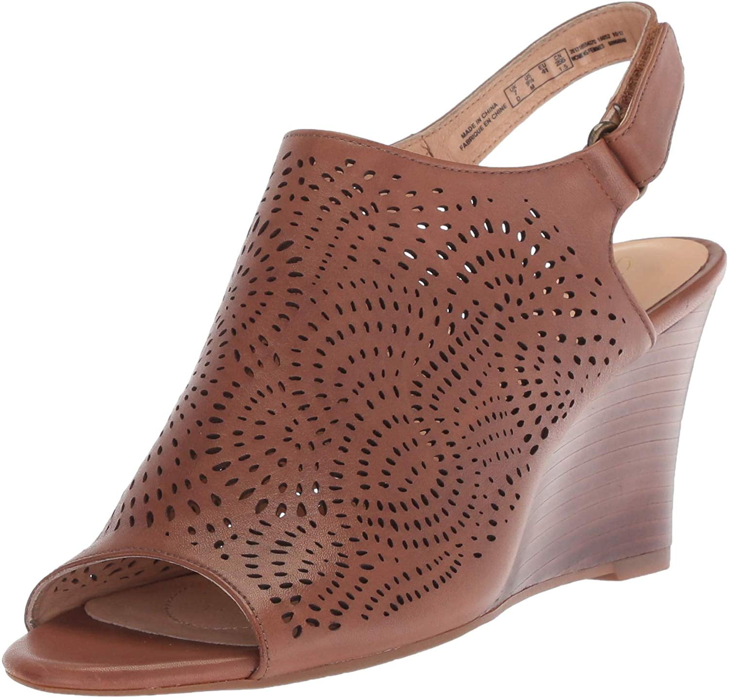 clarks laser cut leather wedge sandal