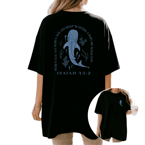 Cozymy Unisex Deep Sea Marine Life Scripture Quote Ocean Coral Belief Graphic Short Sleeve T-Shirt Relaxed Drop Shoulder Lightweight Breathable Crewneck Casual Religious Nature Oversized Basic Tee