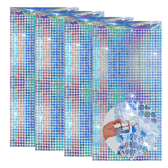 4 PCS Silver Foil Fringe Curtain Glitter Block Backdrop Disco Backdrop Party Decorations Disco Bachelorette Iridescent Party Decorations Supplies 39"x 79"