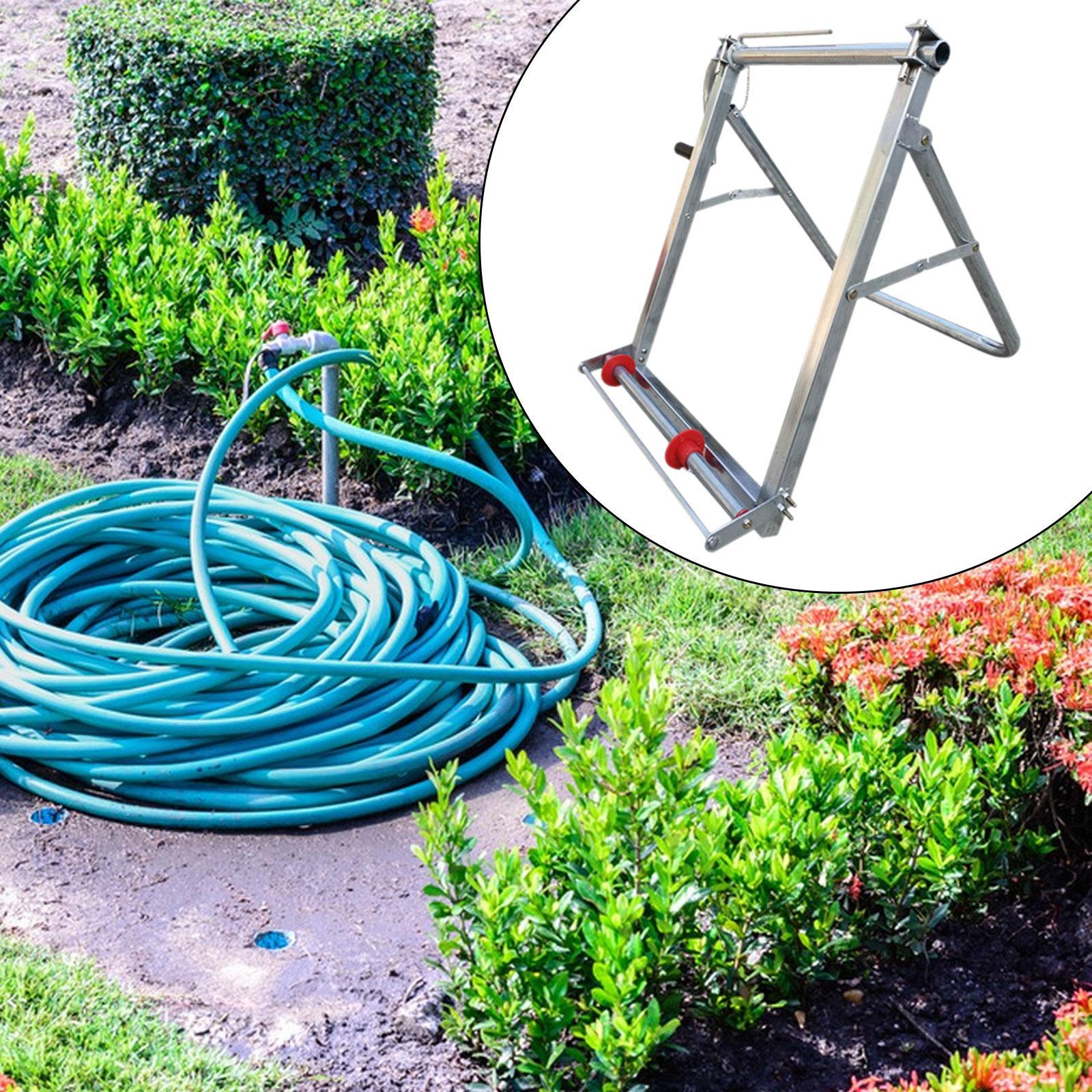simhoa Garden Water Hose Reel Cart Manual Crank Large Capacity Storage Shelf Winding Tool Hose Holder for Camping Outside Balcony Without Disc