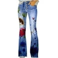 thumbnail image 2 of Azrian Women Flare Jeans Elastic Waist Stretch Buttons Printing Thin Stretch Skinny Pants Trousers, 2 of 8