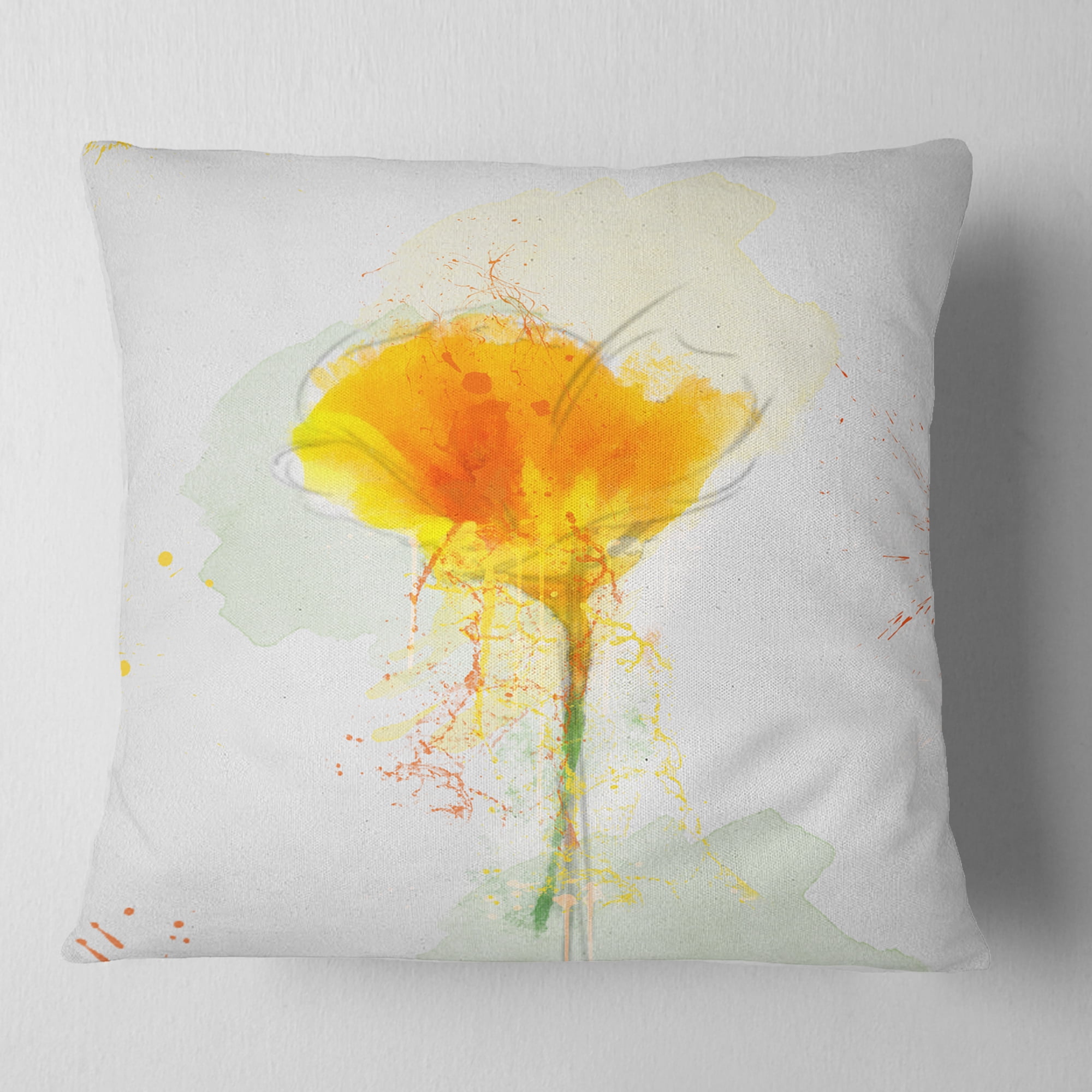 Designart Yellow Flower Sketch Watercolor - Floral Throw Pillow - 18x18