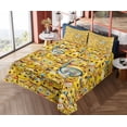 thumbnail image 4 of Ambesonne Emoji Art Fitted & Top Sheet Set with Shams, Yellow Faces World Print, Mustard White Sky Blue, 4 of 5