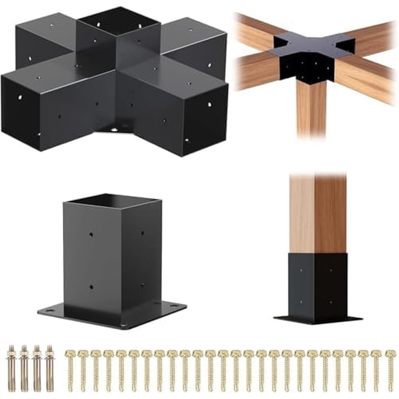 Pergola Kit, 5 Way Pergola Bracket Set, Powder-Coated Pergola Brackets 4" x 4" (Actual: 3.5x3.5 Inch), Pergola Hardware for Outdoor Wood Pergolas, Gazebo, Sheds (2 pcs)$$Garden & Patio