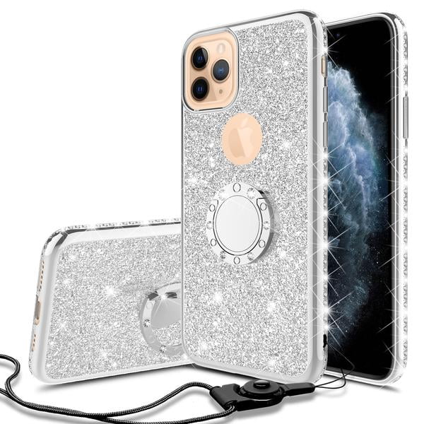 Apple Iphone 11 Pro Max Case Bling Rhinestone Silver Clear Glitter Cute Phone Case Girls Ring Kickstand Walmart Com