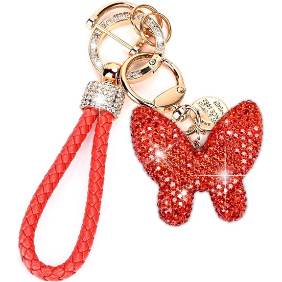 BZUEPRS Rhinestone Heart and Butterfly Shape Girls Cute Car Keychain, Christmas Personalized Gifts.