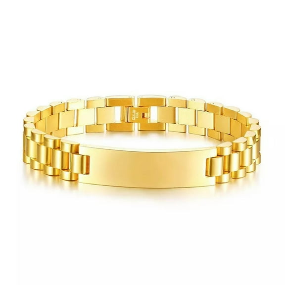 HOOUN Stainless Steel Chain ID Bracelet Wristband Gold Plated 12mm 8.3'' Women Mens