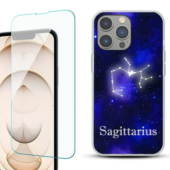 OneToughShield ® for iPhone 15 Pro Max Shockproof Fashion Phone Case, with Tempered Glass Screen Protector - Sagittarius