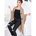thumbnail image 4 of LELINTA Women Batwing Tassel Irregular Hem Two Button Split Wrap Cardigan Poncho Sweater Coat, 4 of 6