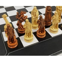 Antique White  Brown Norse Viking Chess Set 18" Black White Faux Leather Board