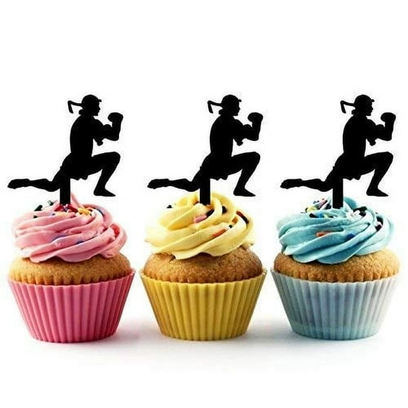 Whimsical Practicality's Muay Thai Kickboxing Silhouette Acrylic Cupcake Toppers 12 pcs
