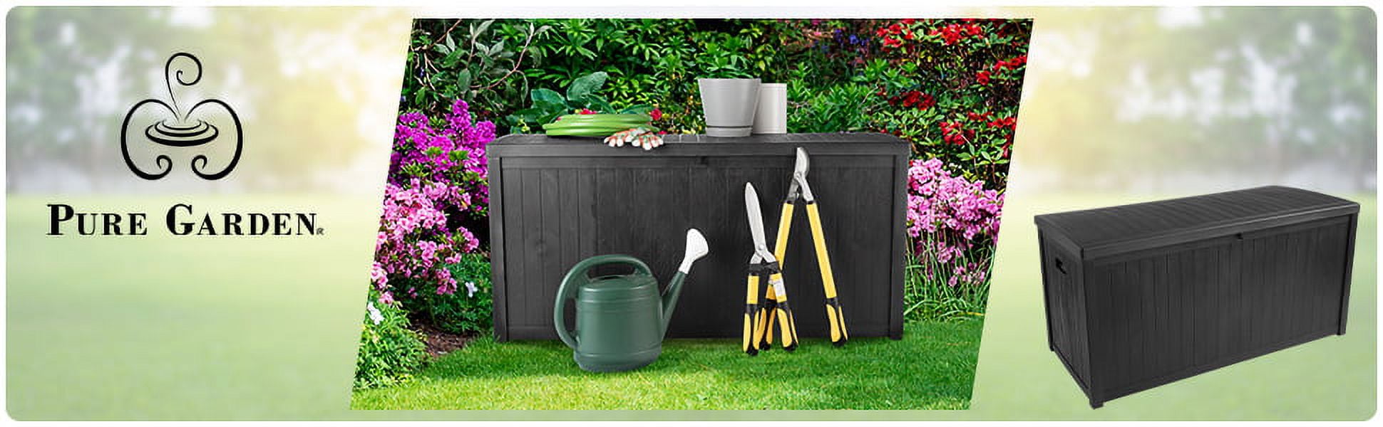 Storage Box - 113-Gallon Container for Patio Storage - Durable and Fade-Resistant Resin Deck Box - Outdoor Furniture by Pure Garden (Black)