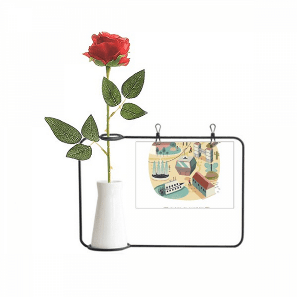 Singapore Theme Park Cable Car Artificial Rose Flower Hanging Vases Decoration Bottle