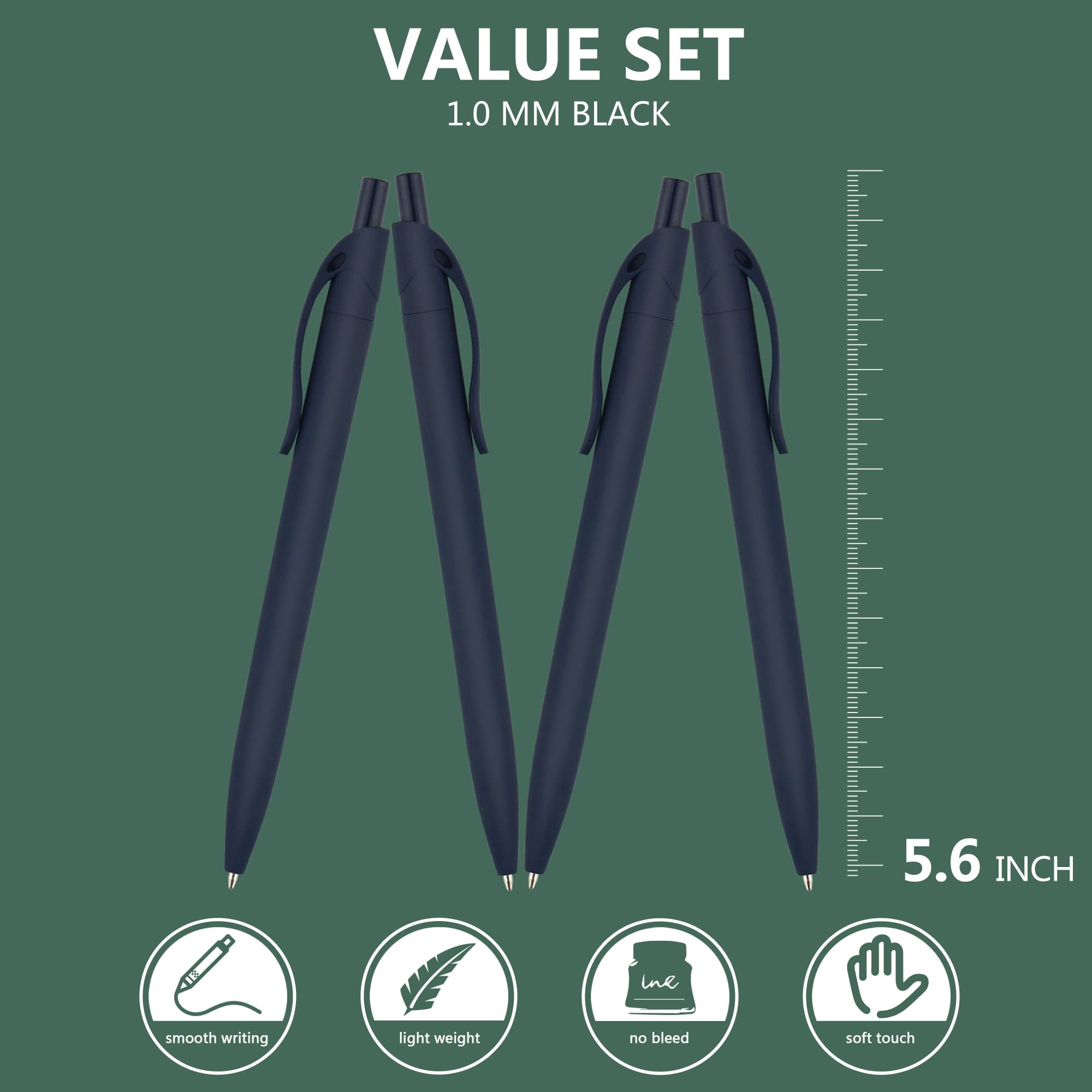 100 Pack No Bleed Blue Click Pens  Wholesale Retractable Ballpoint Medium Point Smooth Ink 1.0mm Black