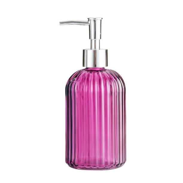 Dispensador de loción de empuje redondo con rayas verticales de 400 ml, dispensador de jabón for baño, color rosa, disponible for hoteles, cocinas y baños