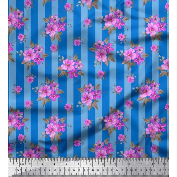 Soimoi Cotton Poplin Fabric Stripe,Leaves & Floral Artistic Print Fabric by Yard 42 Inch Wide