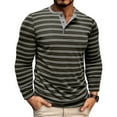 thumbnail image 2 of WTOBBY Men's Casual Long-Sleeve Shirt Striped Henley with Three-Button Design Relaxed Top for Spring and Fall Seasons Everyday Fashion,Army Green L, 2 of 8
