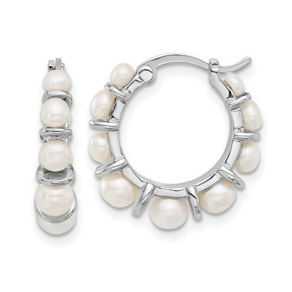 White Freshwater Cultured Pearl Hoop Earrings in Sterling Silver