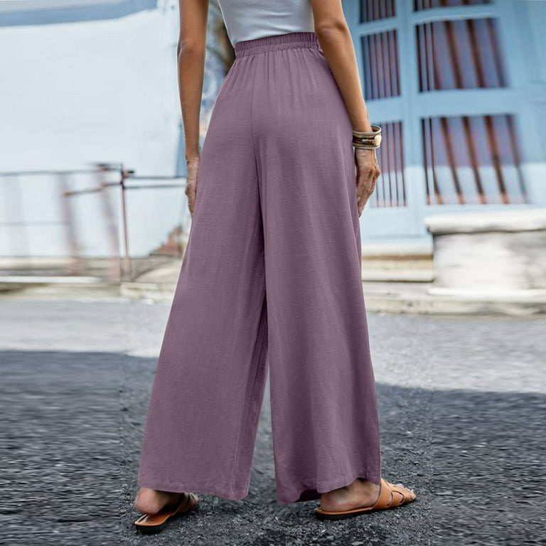 CZHJS Women's Solid Color Pants Clearance High Waist Long Palazzo Pants  Comfy Light Weight Fit Wide Leg Beach Trousers Baggy Slacks Fashion 2023