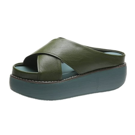 OJSFQUFP Sandals for Women Fashion Womens Breathable Lace Up Shoes Flats Casual Sandals Fashion Slide Sandals Ladies Dressy Summer Flat Beach Womens Slides Green 40