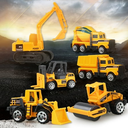 Girl12Queen 6Pcs Early Engineering Vehicles Kids Mini Dumper Bulldozer Truck Asphalt Car Toy