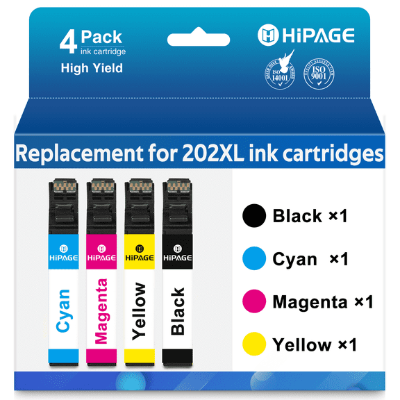 202XL 202 Ink  Replacement for Printer Ink 202 for Epson 202 Ink Cartridges for Epson XP-5100 WF-2860 Printer (Black Yellow Magenta Cyan, 4 Pack)