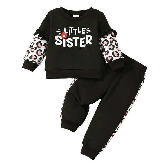 6 Months Baby Girls Clothes 9 Months Girls 2PCS Outfits Set Letter Print Infant Girls Long Sleeve Top Pants Set Black