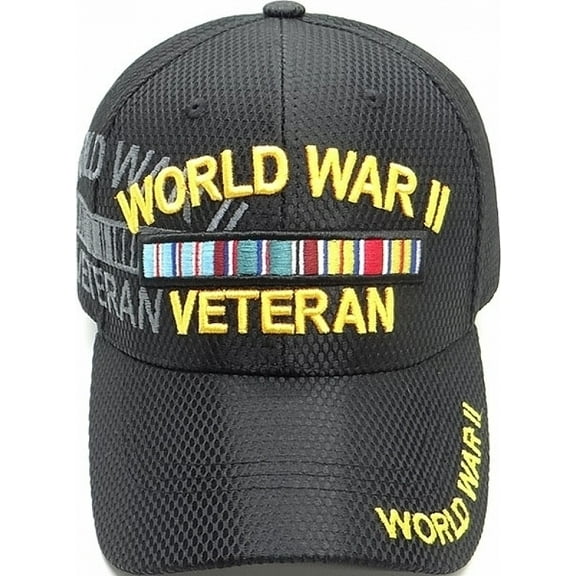 World War II Arch Shadow Jersey Mesh Mens Cap [Baseball Cap - Black - Adjustable]