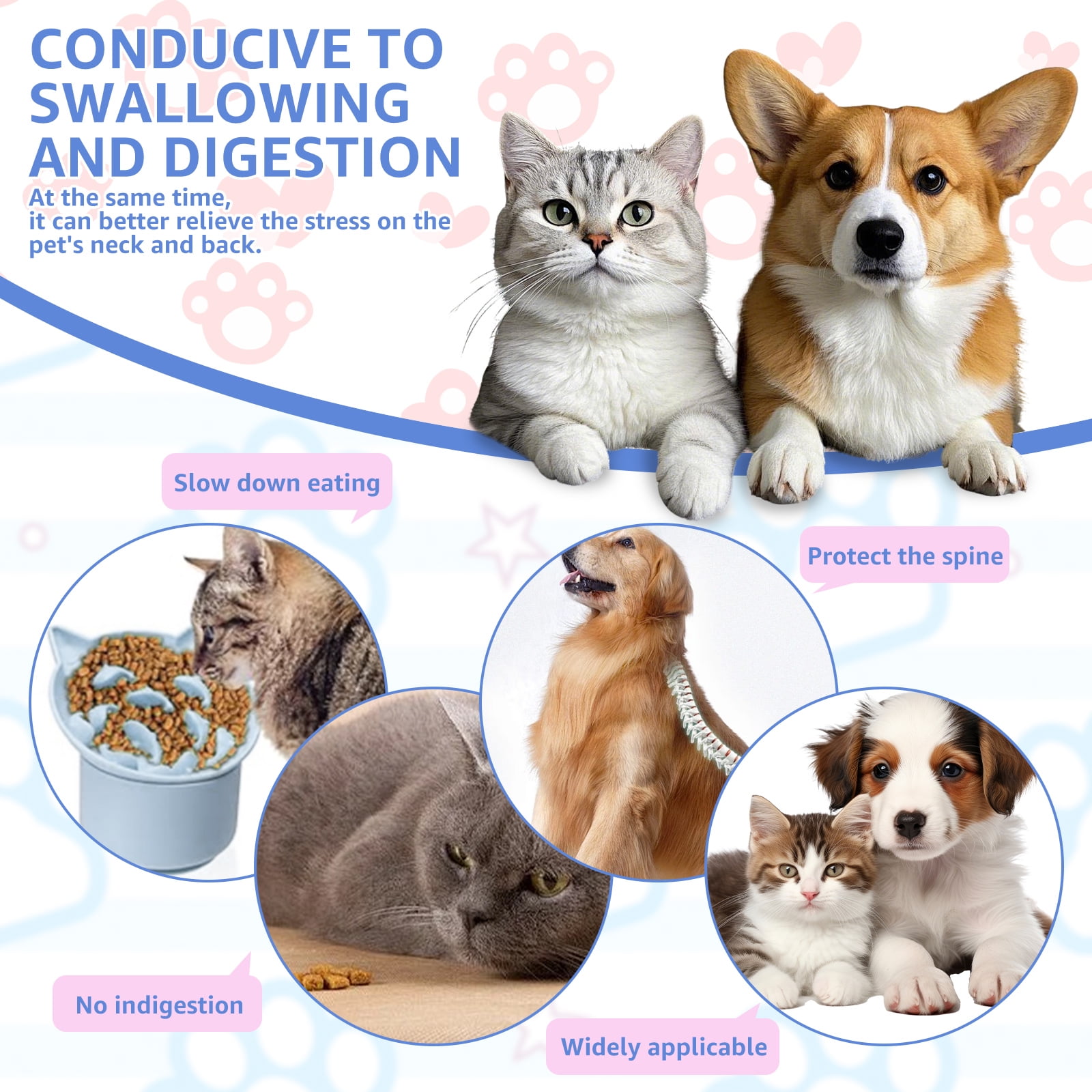 LINFANG 2Pcs Silicone Cat Slow Feeder Elevated Slow Feeder Dog Bowl with Nonslip Base Adjustable Angle Pet Feeding Bowls to Slow Down Eating for Cats Dogs