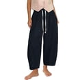 thumbnail image 3 of Cropped Linen Barrel Pants for Women Drawstring Wide Leg Cotton Capris 2026 Casual Summer Boho Baggy Palazzo Trouser Navy S, 3 of 6