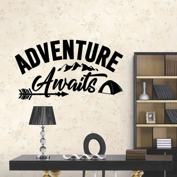 Adventure Awaits Camping Tent Life Motivational Inspirational Quotes Wall Decal Wall Sticker Wall Art For Home Design Room Living Room Bedroom Office Vinyl Wall Art Décoration Decal Size (20x20 inch)