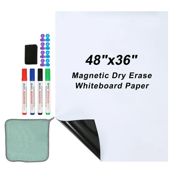 Uxcell 48"x36" Self Adhesive Magnetic Dry Erase Whiteboard Paper Set, White