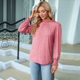 thumbnail image 4 of Camiseta Holgada Informal de Larga con Cuello Redondo para Mujer, Color Liso, con Encaje y Mangas Farol, para Otoño e Invierno Rosa L, 4 of 10