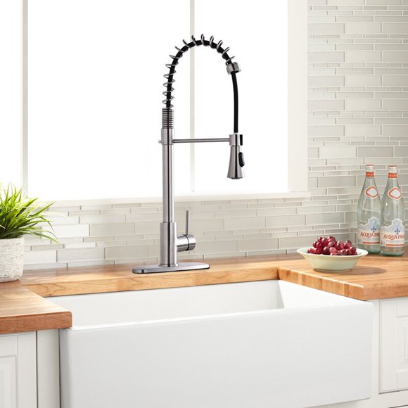 Spring Pull Down Single Handle Kitchen Faucet with Deck Plate