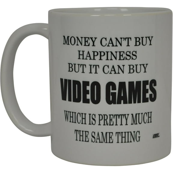 Rogue River Tactical Best Funny Coffee Mug Money Can't Buy Happiness But It Buys Video Games Gamer Video Games Novelty Cup Great Gift Idea For Men or Women