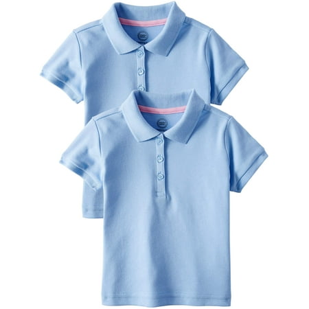 Wonder Nation Toddler Girls School Uniform Short Sleeve Interlock Polo, 2-Pack Value Bundle (Toddler Girls)