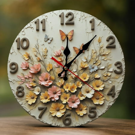 Wall Clock Decorative - Vintage Colorful Butterflies Print 2D Vintage Wall Clocks Battery Operated Silent Non-Ticking for Bedroom, Living Room, Kitchen, Office, Classroom, 10 Inch