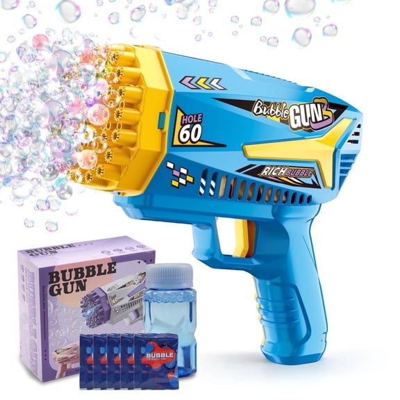 60-Hole Bubble Machine with Colorful Lighting, Bubble Blaster Bubble Maker with Bubble Solution, Gifts for Boys Girls Birthday Wedding Party